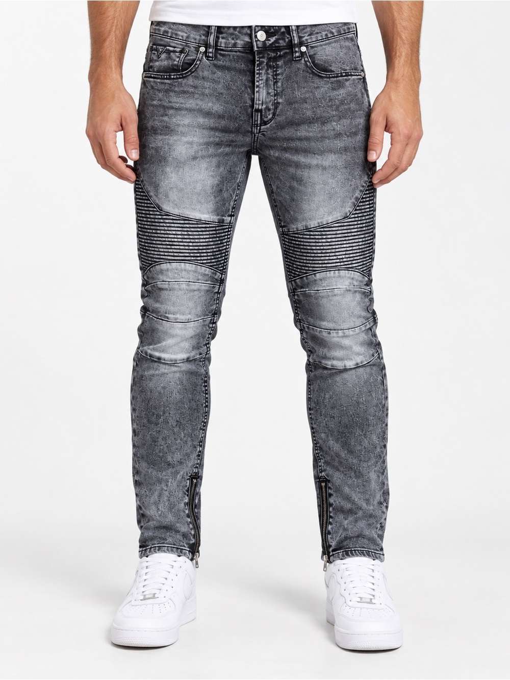 GUESS Men’s Skinny Moto Jeans Grey Acid Wash 29x30